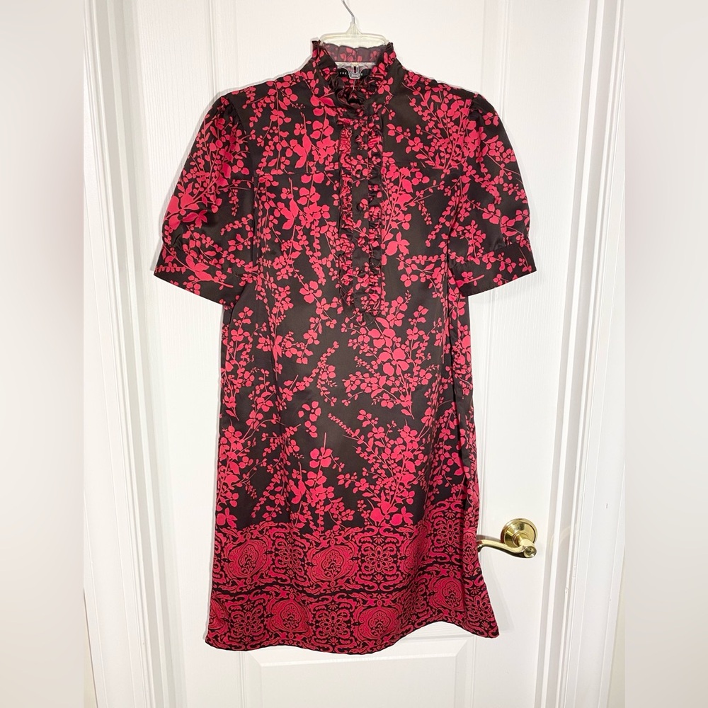 NEW Y2K VTG The Limited Ruffle Trim Floral Shift Dress Pink Black Size Medium